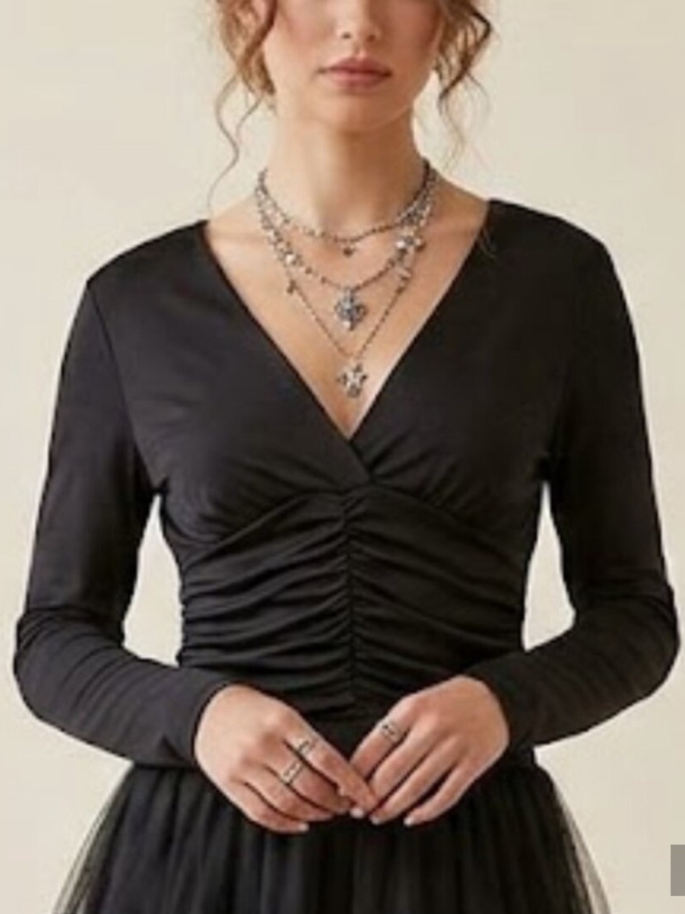 Sincerely Jules V Neck Long Sleeve Ruched Top Black Dark Academia Vampy Witchy M